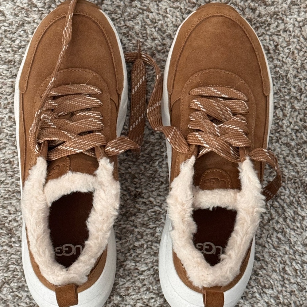 Brown Suede Ugg Sneakers with Faux Fur Lining